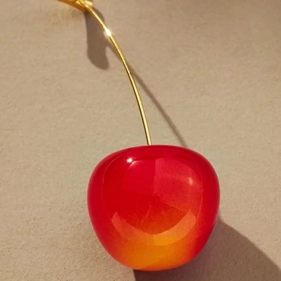 Anthropologie Cherry Red Drop Earrings gold - Picture 6 of 8